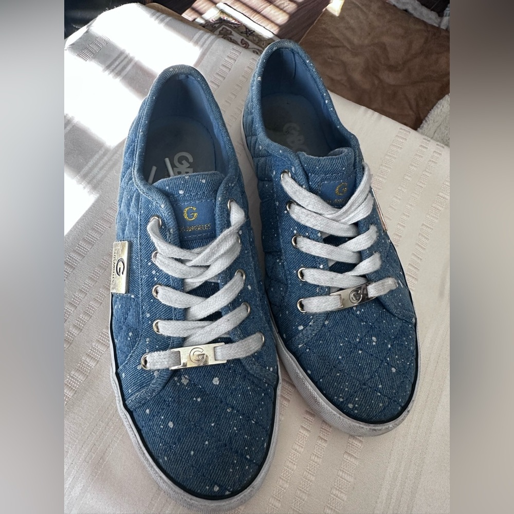 G by Guess Blue Denim Sneakers with Metallic Accents